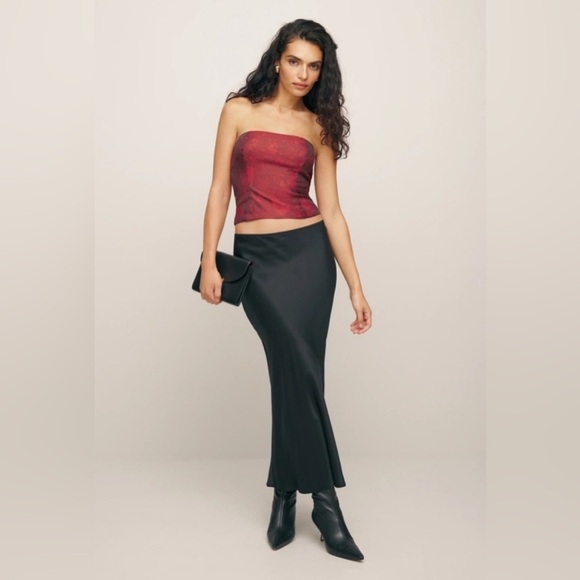 NWT Reformation Giorgia Tube Top Red Floral Jacquard in size 12 - Picture 1 of 7